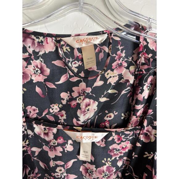 Lane Bryant Cacique Nightie Robe Set Floral Scalloped Edge 18/20 Black Pink 1815 - Picture 7 of 8